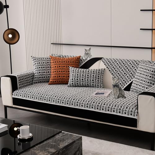 ouxei Moderner Sofabezug Im Schnittstil, rutschfest, Für Alle Jahreszeiten, Für 2-3-4 Kissen In L-Form(Black,90 * 90cm/35.4 * 35.4in) von ouxei