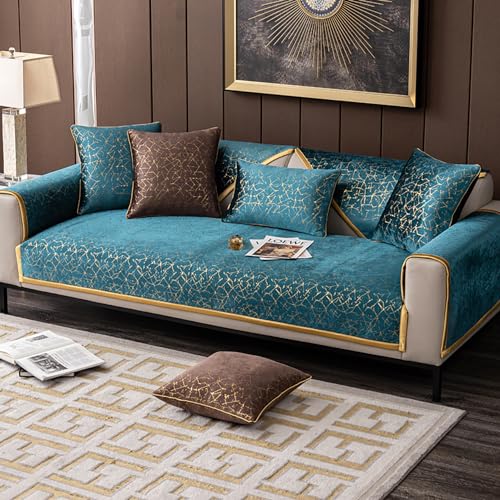 ouxei Moderner Sofabezug Mit Goldener Textur – Waschbarer, Kratzfester Schonbezug Für Hunde(Blue,110 * 240cm/43 * 94.5in) von ouxei