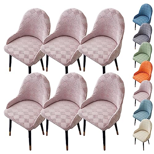 ouxei Neues Jacquard-Stuhlhussen-Set Für Esszimmerstühle – Weiche, Verdickte Stretch-Schonbezüge Für Stühle Mit Gebogener Rückenlehne (1/2/4/6 Stück), Waschbar Für Hotels/Restaurants(Pink 6pcs) von ouxei