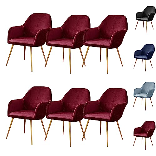 ouxei Ohrensesselhussen Aus Samt, 1–6er-Set, Elastische Sesselhussen Mit Gebogener Rückenlehne, Für Esszimmer, Küche, Hotel(Red 6pcs) von ouxei