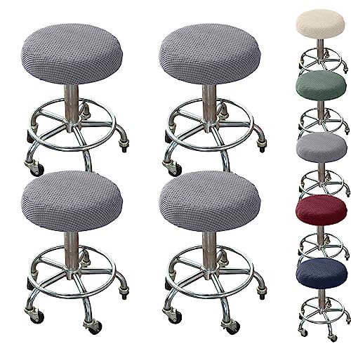ouxei Plaid Runde Barhocker-Bezüge 1er/2er/4er/6er-Set - Verdickte, Elastische, Universelle Drehstuhlbezüge Für Bar/Friseur(Gray 4pcs) von ouxei