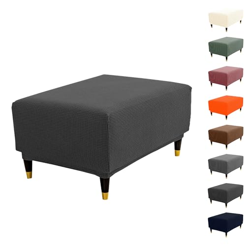 ouxei Plaid Stretch Ottoman Covers - Quadratische/rechteckige Waschbare Fußhocker-Schonbezüge Zur Aufbewahrung(Dgray,Aqua M) von ouxei