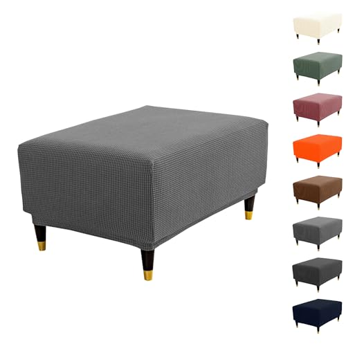 ouxei Plaid Stretch Ottoman Covers - Quadratische/rechteckige Waschbare Fußhocker-Schonbezüge Zur Aufbewahrung(Grey,Aqua S) von ouxei