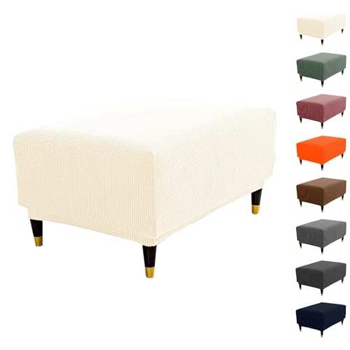 ouxei Plaid Stretch Ottoman Covers - Quadratische/rechteckige Waschbare Fußhocker-Schonbezüge Zur Aufbewahrung(White,Aqua M) von ouxei