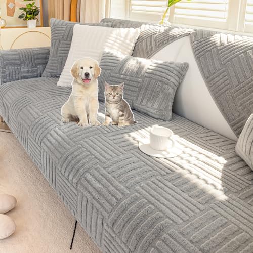 ouxei Plüsch-Couchbezug, Einfarbig, Gestreift, TAFT, Für Alle Jahreszeiten, Dick, rutschfest, Waschbar, Schutz Für Hunde(Grey,70 * 180cm/27.6 * 71in) von ouxei