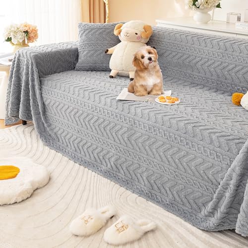 ouxei Plüsch-Sofabezug – Weicher, Rutschfester, Universeller Couchschutz – Multifunktionsüberwurf Für L-förmige Sofas Und Futons(Grey,180 * 130cm/71 * 51in) von ouxei