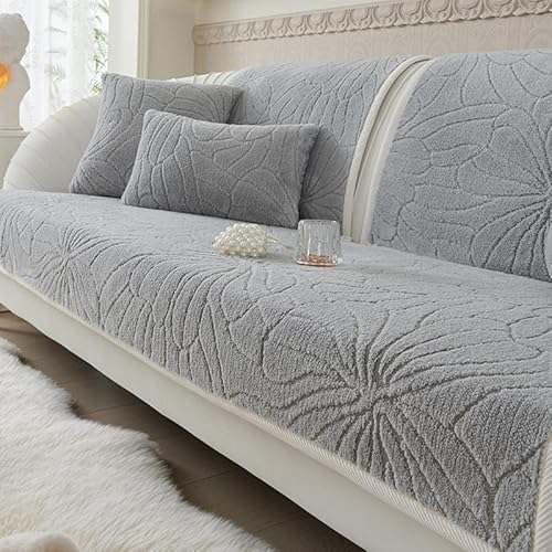 ouxei Plüschverdickter, Superweicher Couchbezug, Einfarbig, L-förmiger Sofabezug, Rutschfester Schutz Für Haustiere(Grey,70 * 120/27.6 * 47in) von ouxei