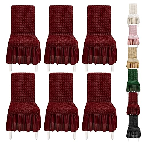 ouxei Popcorn-Stuhlhusse Mit Langem Rock, 1er-/2er-/4er-/6er-Set, Stretch-Parson-Stuhlhusse, Waschbar, Für Hotelhochzeiten(Red 6pcs) von ouxei