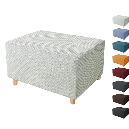 ouxei Quadratische Jacquard-Ottoman-Bezüge 1/2 Stück – Hochelastische, Rechteckige Fußhocker-Schonbezüge Für Schutz Von Wohnmöbeln(AshGray 1pcs,Large) von ouxei