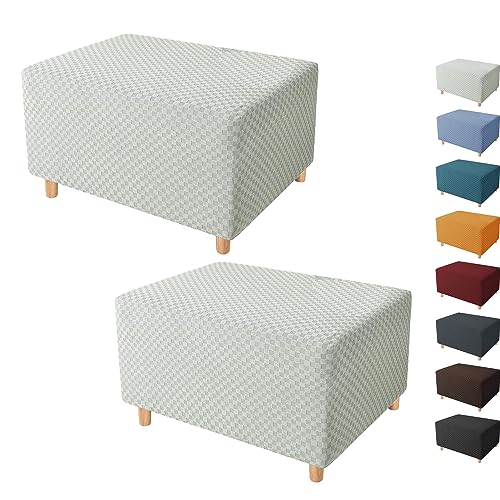ouxei Quadratische Jacquard-Ottoman-Bezüge 1/2 Stück – Hochelastische, Rechteckige Fußhocker-Schonbezüge Für Schutz Von Wohnmöbeln(AshGray 2pcs,Large) von ouxei
