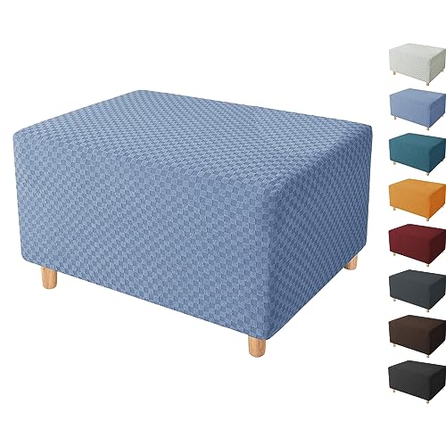 ouxei Quadratische Jacquard-Ottoman-Bezüge 1/2 Stück – Hochelastische, Rechteckige Fußhocker-Schonbezüge Für Schutz Von Wohnmöbeln(Azure 1pcs,X-Large) von ouxei
