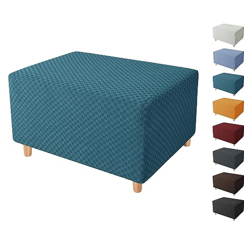 ouxei Quadratische Jacquard-Ottoman-Bezüge 1/2 Stück – Hochelastische, Rechteckige Fußhocker-Schonbezüge Für Schutz Von Wohnmöbeln(Blue 1pcs,X-Large) von ouxei