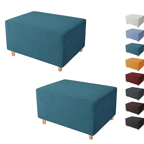 ouxei Quadratische Jacquard-Ottoman-Bezüge 1/2 Stück – Hochelastische, Rechteckige Fußhocker-Schonbezüge Für Schutz Von Wohnmöbeln(Blue 2pcs,Large) von ouxei