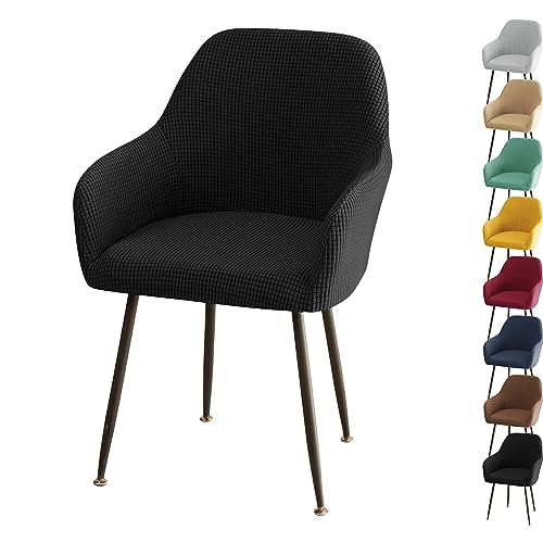 ouxei Quadratische Jacquard-Stuhlhussen Mit Armlehnen (1/2/4/6 Stück) – Drehbare, Gebogene Rückenlehnenbezüge Für Zuhause/Küche/Wohnzimmer(Black 1pcs) von ouxei