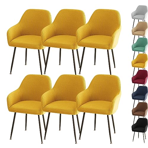 ouxei Quadratische Jacquard-Stuhlhussen Mit Armlehnen (1/2/4/6 Stück) – Drehbare, Gebogene Rückenlehnenbezüge Für Zuhause/Küche/Wohnzimmer(Yellow 6pcs) von ouxei