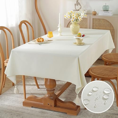 ouxei Rechteckige Tischdecke Aus Baumwollleinen – Verdickter, Wasserdichter, Schmutzabweisender Bezug Für Partys Zu Hause/im Freien(Beige,140 * 220cm) von ouxei