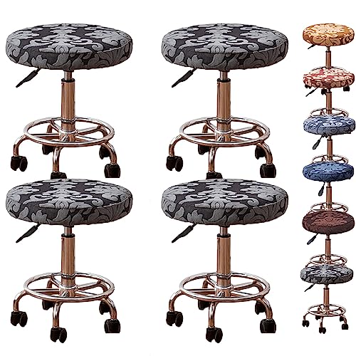 ouxei Runde Jacquard-Hockerbezüge, 1er-/2er-/4er-/6er-Set – Verdickter, Elastischer, Drehbarer Barthekenschutz Für Friseurläden(Black 4pcs) von ouxei