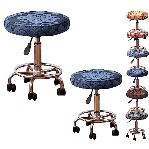 ouxei Runde Jacquard-Hockerbezüge, 1er-/2er-/4er-/6er-Set – Verdickter, Elastischer, Drehbarer Barthekenschutz Für Friseurläden(Blue 2pcs) von ouxei