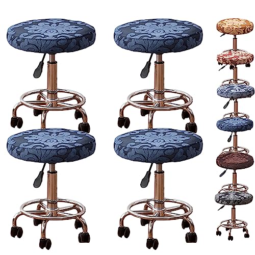 ouxei Runde Jacquard-Hockerbezüge, 1er-/2er-/4er-/6er-Set – Verdickter, Elastischer, Drehbarer Barthekenschutz Für Friseurläden(Blue 4pcs) von ouxei