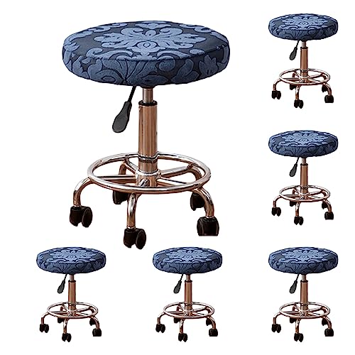ouxei Runde Jacquard-Hockerbezüge, 1er-/2er-/4er-/6er-Set – Verdickter, Elastischer, Drehbarer Barthekenschutz Für Friseurläden(Blue 6pcs) von ouxei