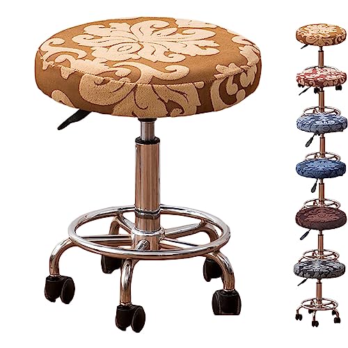 ouxei Runde Jacquard-Hockerbezüge, 1er-/2er-/4er-/6er-Set – Verdickter, Elastischer, Drehbarer Barthekenschutz Für Friseurläden(Camel 1pcs) von ouxei