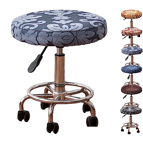 ouxei Runde Jacquard-Hockerbezüge, 1er-/2er-/4er-/6er-Set – Verdickter, Elastischer, Drehbarer Barthekenschutz Für Friseurläden(Grey 1pcs) von ouxei