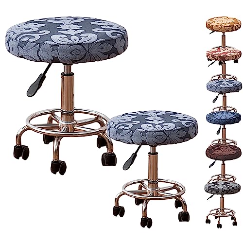 ouxei Runde Jacquard-Hockerbezüge, 1er-/2er-/4er-/6er-Set – Verdickter, Elastischer, Drehbarer Barthekenschutz Für Friseurläden(Grey 2pcs) von ouxei