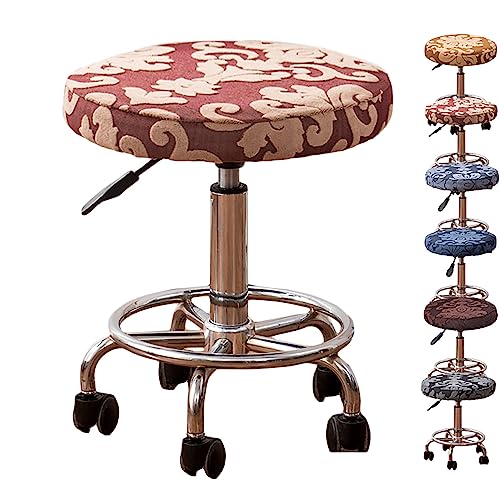 ouxei Runde Jacquard-Hockerbezüge, 1er-/2er-/4er-/6er-Set – Verdickter, Elastischer, Drehbarer Barthekenschutz Für Friseurläden(Redbrown 1pcs) von ouxei