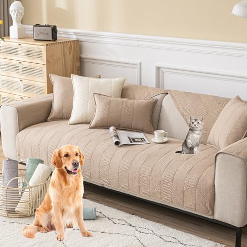 ouxei Rutschfester Sofabezug Aus Baumwolle Für 2-4-Sitzer-Sofas – Weich, Waschbar, Ganzjahres-Schutz Für Haustiere(Curry,70 * 120cm/27.6 * 47in) von ouxei