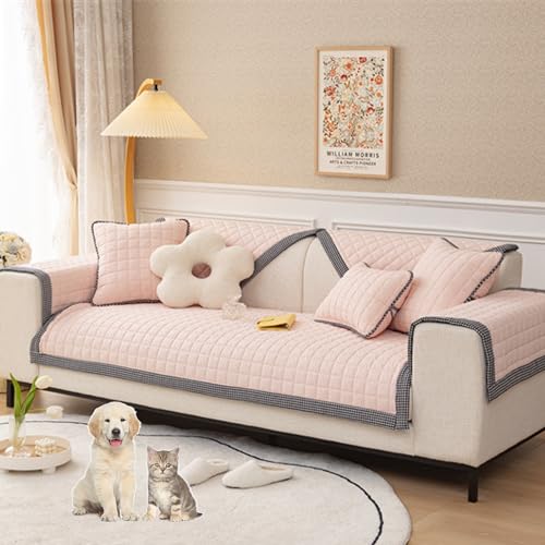 ouxei Rutschfester Sofabezug Aus Baumwolle In L-Form – Weicher, Dicker, Waschbarer Schutz Für 3/2/1/4 Kissen Und Haustiere(Pink,110 * 210cm/43 * 83in) von ouxei