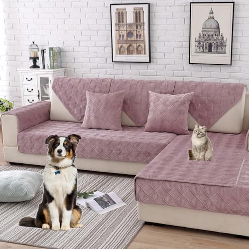 ouxei Rutschfester Sofabezug Aus Samt – Universell Für Sofas In L-Form Mit 2/3/4 Kissen, Waschbar Und Haustierfreundlich(Pink,70 * 70cm) von ouxei