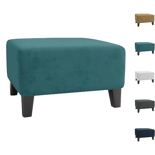 ouxei Samt Ottomane Abdeckung Elastische S/L/XL Rechteckigen Platz Lagerung Fußhocker Schonbezug Universal(Blue 1pcs,X-Large) von ouxei