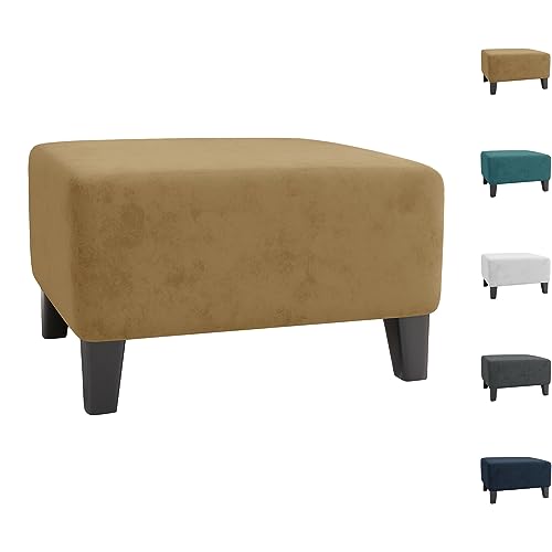 ouxei Samt Ottomane Abdeckung Elastische S/L/XL Rechteckigen Platz Lagerung Fußhocker Schonbezug Universal(Camel 1pcs,Large) von ouxei