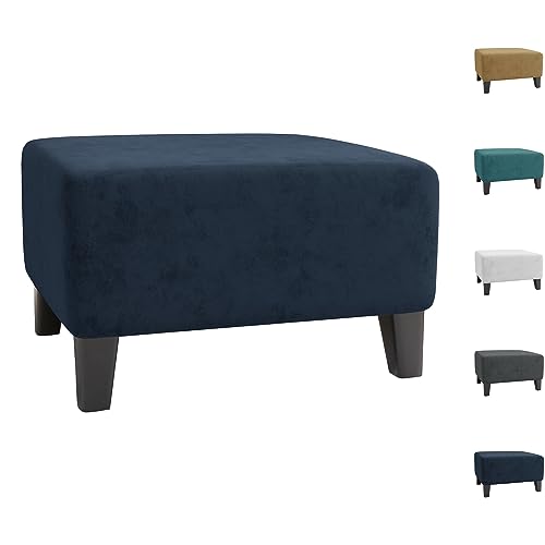 ouxei Samt Ottomane Abdeckung Elastische S/L/XL Rechteckigen Platz Lagerung Fußhocker Schonbezug Universal(Navy 1pcs,Large) von ouxei