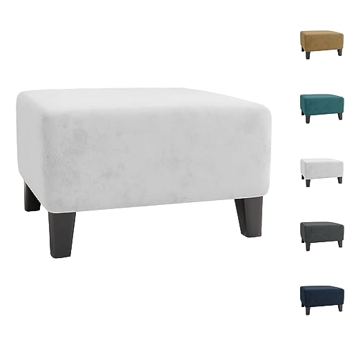 ouxei Samt Ottomane Abdeckung Elastische S/L/XL Rechteckigen Platz Lagerung Fußhocker Schonbezug Universal(White 1pcs,Large) von ouxei