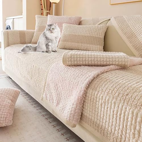 ouxei Sherpa Sofa Schonbezug Verdickter Plüsch L Form 2/3/4 Kissen Hundefreundlich Waschbar(Khaki,90 * 210cm/35.4 * 83in) von ouxei