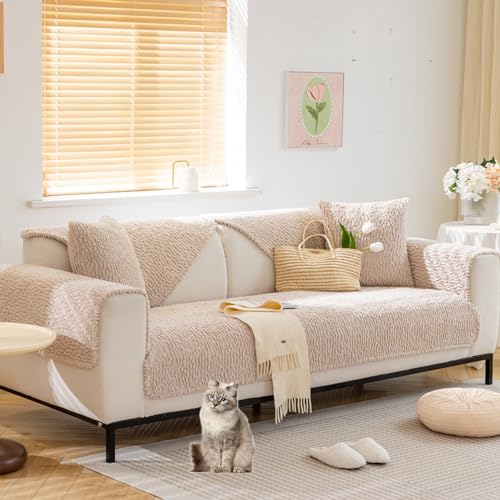 ouxei Sherpa-Sofabezug – Verdickter, Weicher Plüsch-Sektionsbezug Für Sofas Mit 2–4 Kissen/L-Form, Hundefreundlich, Waschbar(Khaki,90 * 240cm/35.4 * 94.5in) von ouxei