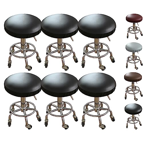 ouxei Sitzbezüge Für Runde Barhocker Aus PU-Leder, 1er-/2er-/4er-Set, Wasserdicht, Dehnbare Schonbezüge Für Drehstühle/Hebestühle(Black 6pcs) von ouxei