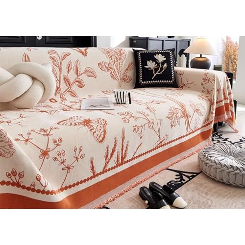 ouxei Sofabezüge Mit Chenille-Print – Waschbare, Wendbare Schoner Für 3-Kissen-/1-4-Sitzer-Sofas/Hunde(Orange,180 * 230cm/71 * 90in) von ouxei