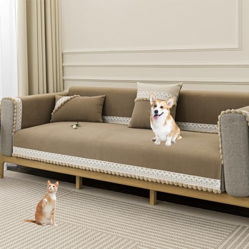 ouxei Sofabezug Aus Chenille In Volltonfarbe, rutschfest, Waschbar, Für Alle Jahreszeiten, Für Sofas Mit 2, 3 Oder 4 Kissen(Khaki,110 * 180cm/43 * 71in) von ouxei