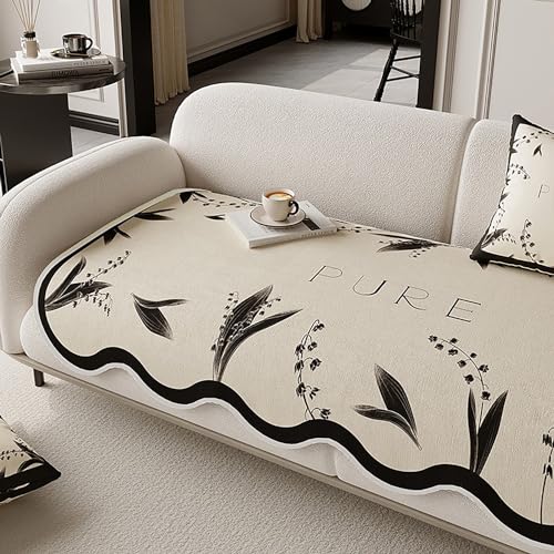 ouxei Sofabezug Aus Chenille Mit Gewelltem Rand, Elegant, Verdickt, rutschfest, Für Alle Jahreszeiten, 3-Sitzer, Für Haustiere(B,110 * 210CM) von ouxei