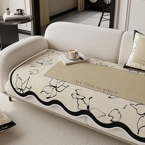 ouxei Sofabezug Aus Chenille Mit Gewelltem Rand, Elegant, Verdickt, rutschfest, Für Alle Jahreszeiten, 3-Sitzer, Für Haustiere(G,90 * 280CM) von ouxei