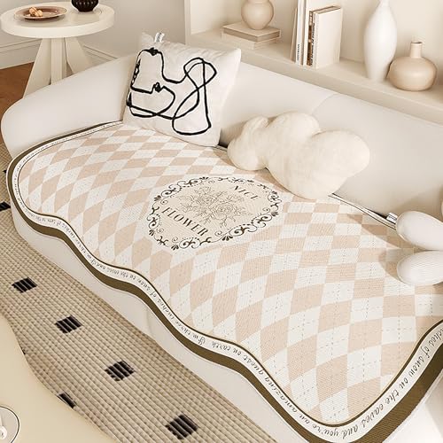 ouxei Sofabezug Aus Eisseide Mit Gewelltem Rand Für 3-Kissen-Couch, rutschfest, Kratzfest, Waschbar, Schutz Für Hunde(A,60 * 60CM) von ouxei