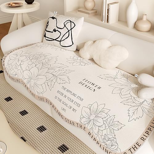 ouxei Sofabezug Aus Eisseide Mit Gewelltem Rand Für 3-Kissen-Couch, rutschfest, Kratzfest, Waschbar, Schutz Für Hunde(B,60 * 60CM) von ouxei