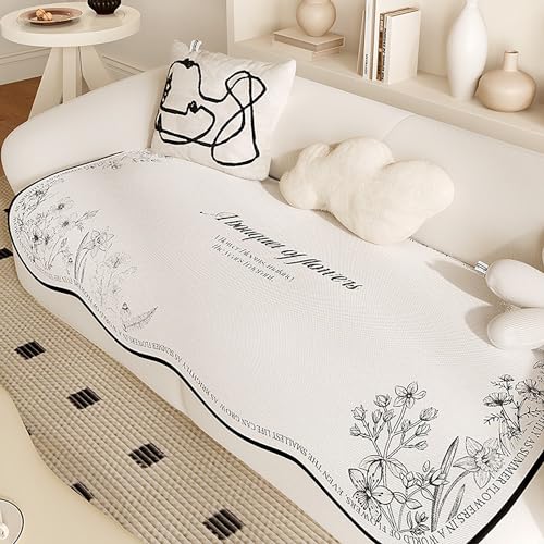 ouxei Sofabezug Aus Eisseide Mit Gewelltem Rand Für 3-Kissen-Couch, rutschfest, Kratzfest, Waschbar, Schutz Für Hunde(C,60 * 60CM) von ouxei