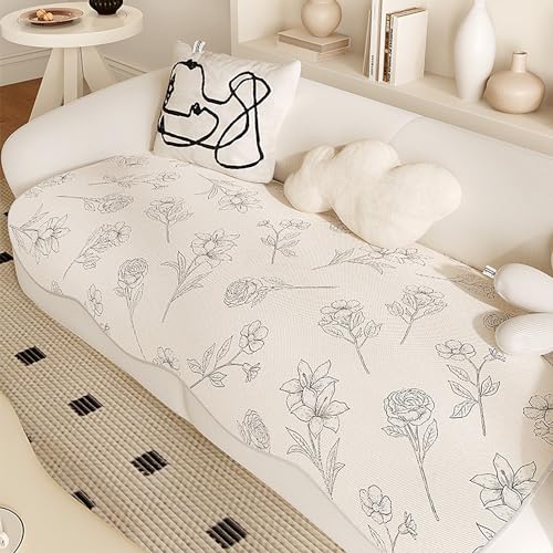 ouxei Sofabezug Aus Eisseide Mit Gewelltem Rand Für 3-Kissen-Couch, rutschfest, Kratzfest, Waschbar, Schutz Für Hunde(D,60 * 60CM) von ouxei