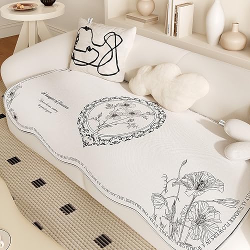 ouxei Sofabezug Aus Eisseide Mit Gewelltem Rand Für 3-Kissen-Couch, rutschfest, Kratzfest, Waschbar, Schutz Für Hunde(E,60 * 60CM) von ouxei