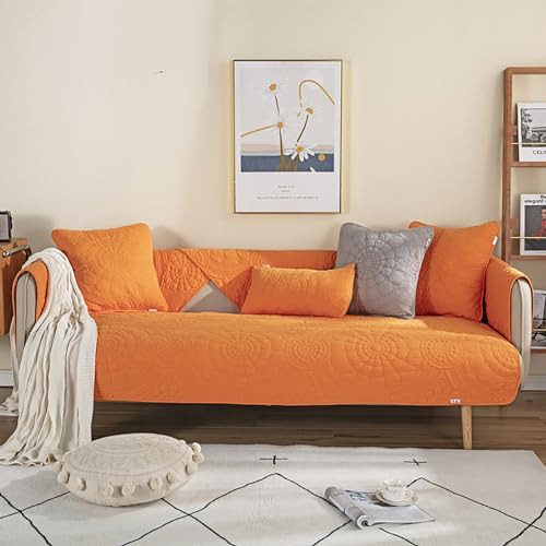 ouxei Sofabezug Aus Gewaschener Baumwolle Im Ethnischen Stil Für 1–4 Kissencouch, Rutschfester, Waschbarer Haustierschutz(Orange,Pillowcase11.8 * 19.7in) von ouxei