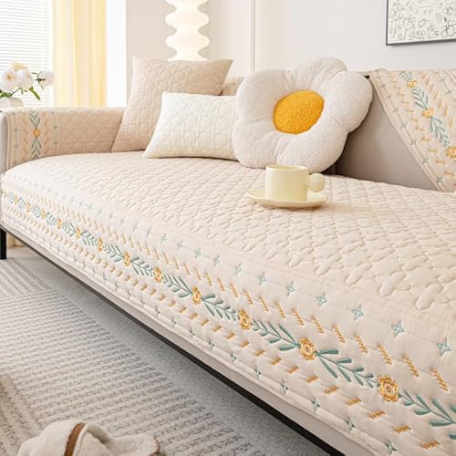 ouxei Sofabezug Aus Gewaschener Baumwolle Mit Stickerei Für L-förmiges Sofa Mit 3 Kissen – Weicher, Dicker Schutz Für Alle Jahreszeiten(Khaki,110 * 180cm/43 * 71in) von ouxei