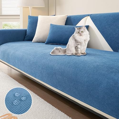 ouxei Sofabezug Aus Maiskorn Für 3-Kissen-, 1-4-Sitzer-Sofas – Wasserdicht, Kratzfest, rutschfest, Waschbar, Haustierschutz(Blue,70 * 180CM) von ouxei